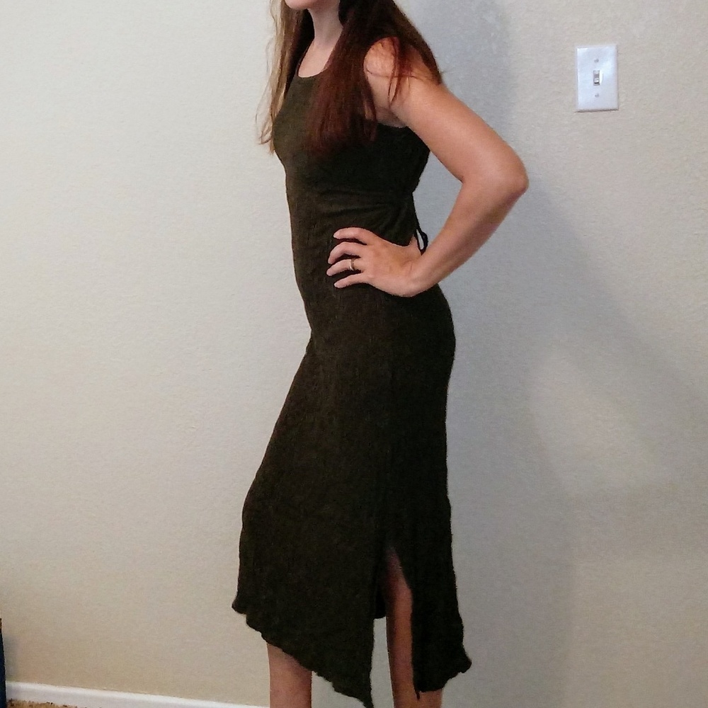 Olive Green Textured Tank Dress